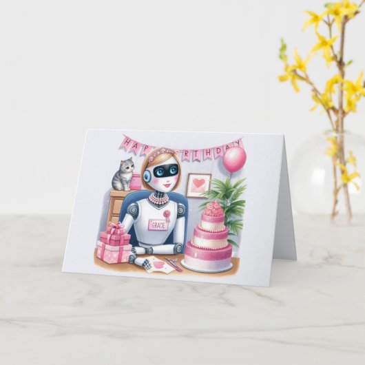 Tech Girls Sparkle STEM Robot Carte d'anniversaire (Fleur jaune)