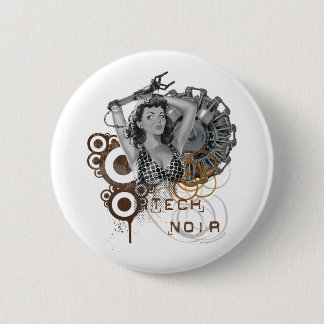 Tech noir pulp steampunk dame ronde button 5,7 cm