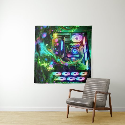 Tech Oerwoud: Natuur ontmoet Neon in de wereld van Wandkleed (In Situ (horizontaal))