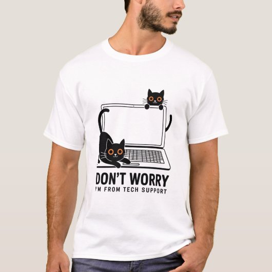 Tech Support Cat – Funny IT / Geek Humor T-shirt (Voorkant)