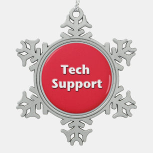 Tech Support Red Panic Button Tin Sneeuwvlok Ornament