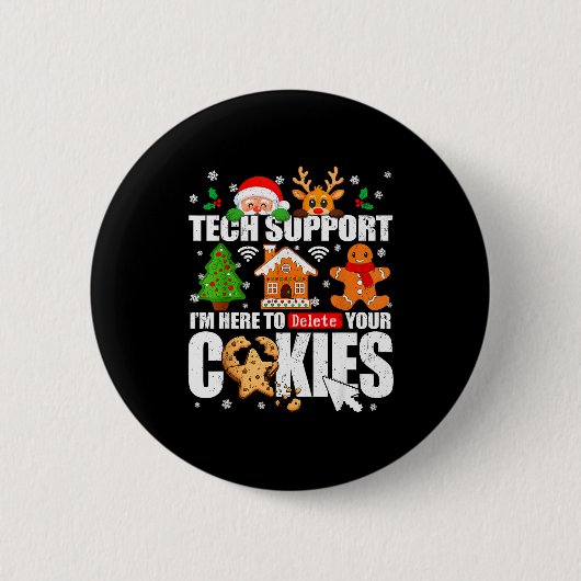 Tech Suprt Delete Your Cookies Men Ugly Christmas  Ronde Button 5,7 Cm (Voorkant)