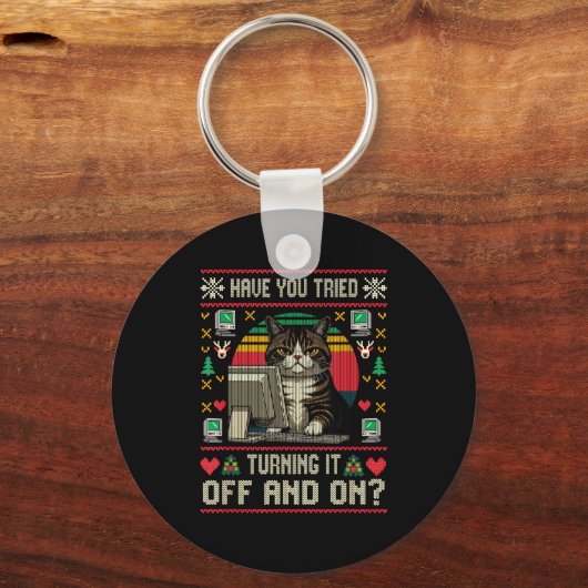 Tech Suprts Cat Engineer Computer Ugly Christmas S Sleutelhanger (Voorkant)