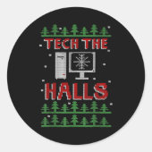 Tech The Halls Ugly Computer Geek Festive Christma Ronde Sticker (Voorkant)
