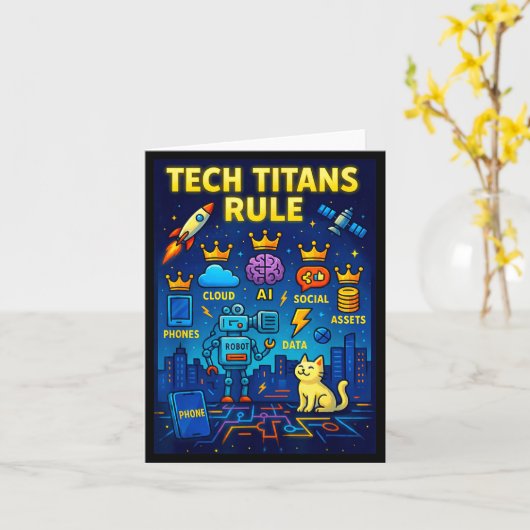Tech Titans Rule Funny Big Technology Satire Wer G Kaart (Gele Bloem)