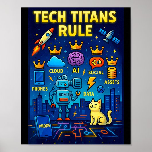 Tech Titans Rule Funny Big Technology Satire Wer G Poster (Voorkant)