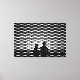 Tech White&Black Halftone Effect Couple op strand Canvas Afdruk