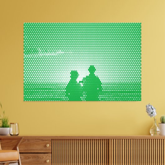 Tech White&Green Halftone Effect Couple op strand Canvas Afdruk (Insitu (Woonkamer))