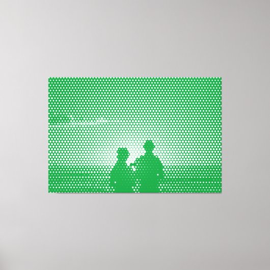 Tech White&Green Halftone Effect Couple op strand Canvas Afdruk (Voorkant)