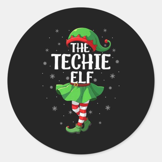 Techie Elf Christmas Girls Women Elf Squad Xmas Fa Ronde Sticker (Voorkant)