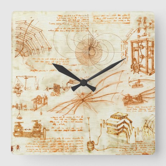 Technical drawing & sketches by Leonardo Da Vinci Vierkante Klok (Voorkant)