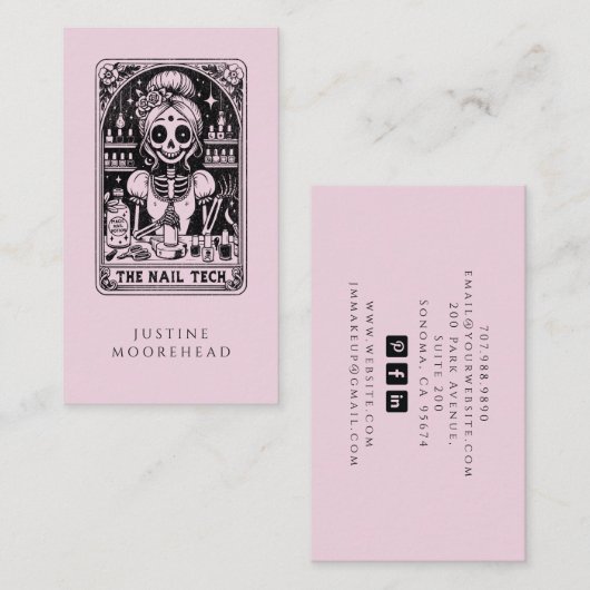 Technicien de clou de Tarot Carte de visite rose (Devant / Derrière)