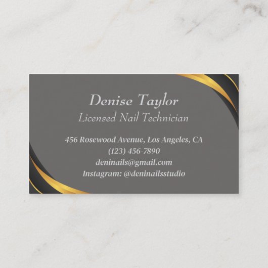 Technicien Nail Carte de visite - Chic, Editable D (Dos)