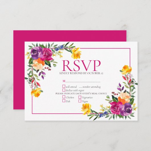 Technicolor tendance Boho mariage floral RSVP (Devant / Derrière)