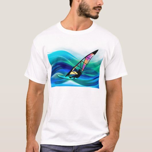 Technicolor Windsurfer in een tyfoon T-shirt (Voorkant)