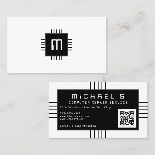 Technisch geïnspireerde, minimalistische computerc visitekaartje (Voorkant / Achterkant)