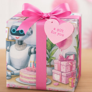 Technisch Onderlegde Meisjes Robot Verjaardag Cadeaupapier