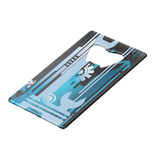 Technische halftone achtergrond 3 kredietkaart flessenopener (Voorkant Gekanteld)