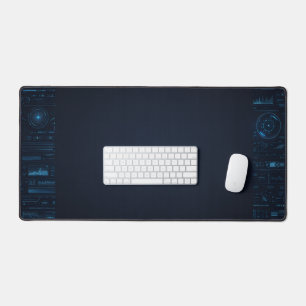 Technische HUD-blauwdruk schematische gamingbureau Bureaumat