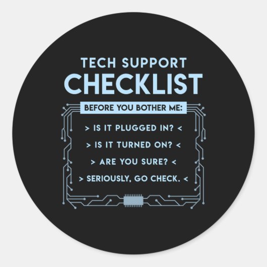 Technische ondersteuning Checklist Computer Geek S Ronde Sticker (Voorkant)