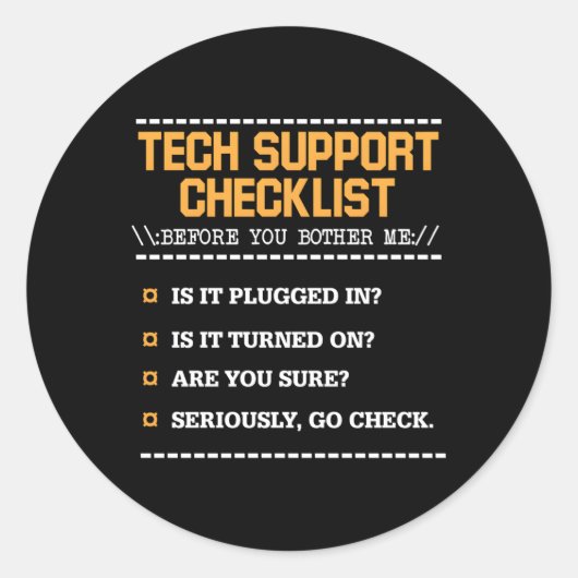 Technische ondersteuning Checklist Computer Geek S Ronde Sticker (Voorkant)
