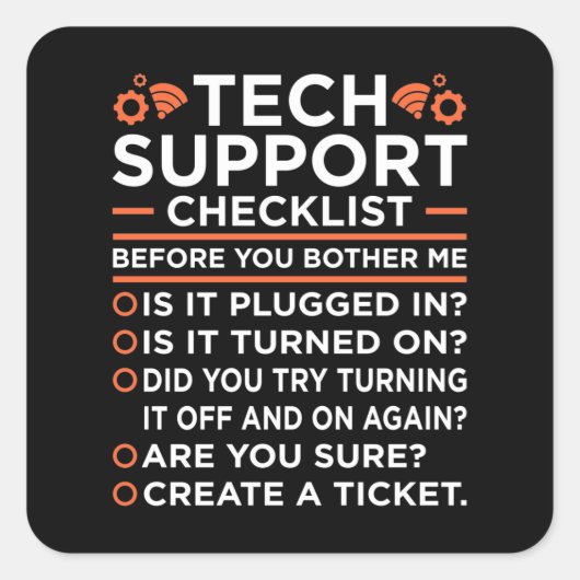 Technische ondersteuning Controlelijst Computer IT Vierkante Sticker (Voorkant)