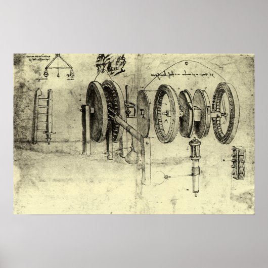 Technische schets van een wiel van Leonardo da Vin Poster (Voorkant)