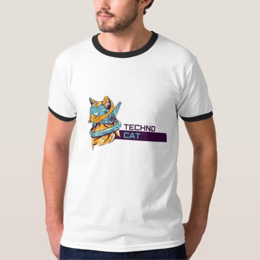 Techno Cat – Futuristisch Funky T-shirt (Voorkant)
