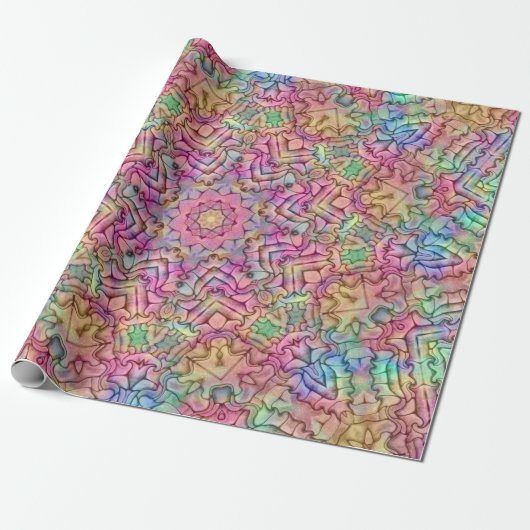 Techno Color  Fractal Kaleidoscope Cadeaupapier (Uitgerold)