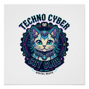 Techno Cyber Kat Grappige Kat Liefhebber Design - Perfect Poster
