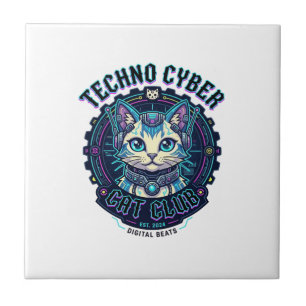 Techno Cyber Kat Grappige Kat Liefhebber Design - Tegeltje