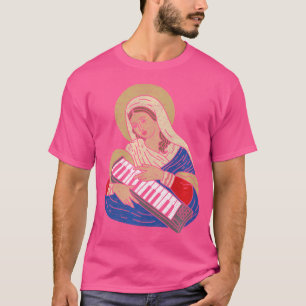Techno DJ Virgin Mary met een synthesizer 80S Audi T-shirt