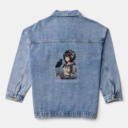 Techno-Mädchen mit Rabe und Laptop Denim Jacket (Achterkant)