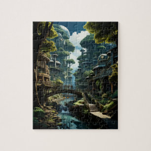 Techno-Organic City Daytime Creek Uitzicht Legpuzzel