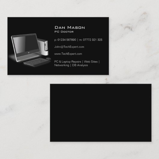 Technologie PC noir moderne - Carte de visite (Devant / Derrière)