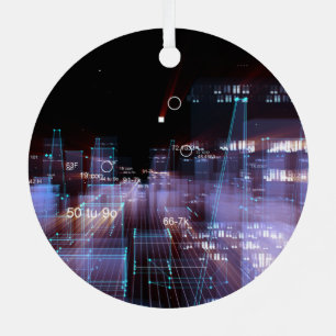 Technologische digitale stad metalen ornament