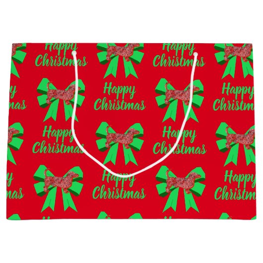 Teckel Daxie Christmas Dog & Green Bow Groot Cadeauzakje (Voorkant)