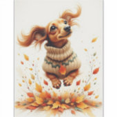 Teckel die in de herfstbladeren speelt sticker (Voorkant)