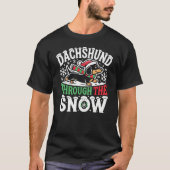 Teckel door de sneeuw - Grappige feesthond T-shirt (Voorkant)
