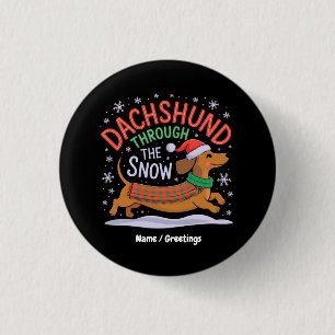 Teckel Door de Sneeuw Grappige Kersthond Ronde Button 3,2 Cm