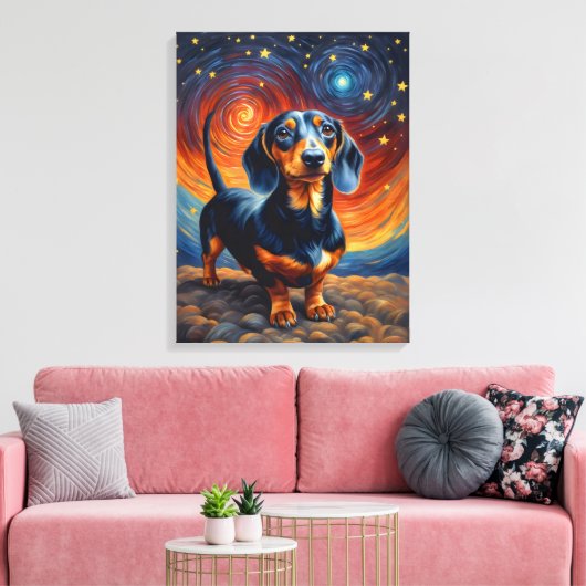 Teckel Doxie Weiner Dog Artsy Canvas Afdruk (Insitu (Woonkamer))