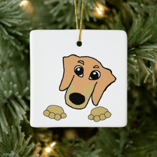 teckel fawn and tan peeking cartoon keramisch ornament