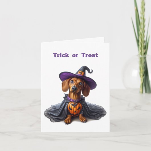 Teckel Halloween Witch Gevouwen Wenskaart Kaart (Voorkant)