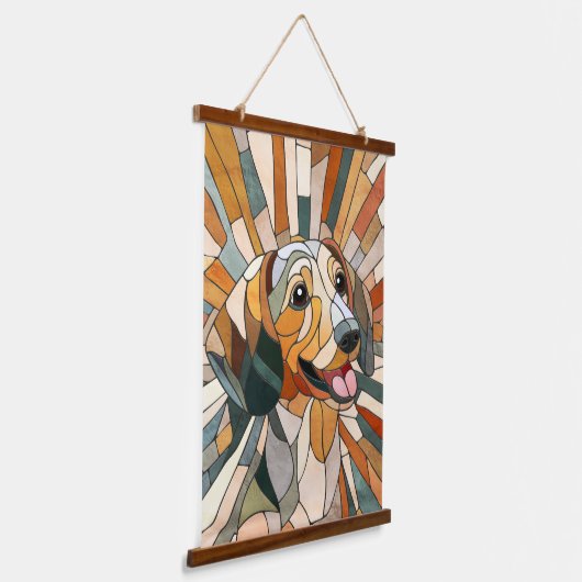 Teckel hond - Doxie -kleurrijk mozaïek Hangend Wandkleed (Gebogen)