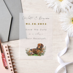 Teckel Hond en Wildflowers Save the Date Vellum Uitnodigingen