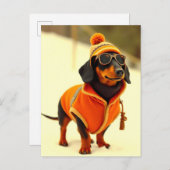 Teckel hond gekleed in ski Draag Briefkaart (Voorkant / Achterkant)