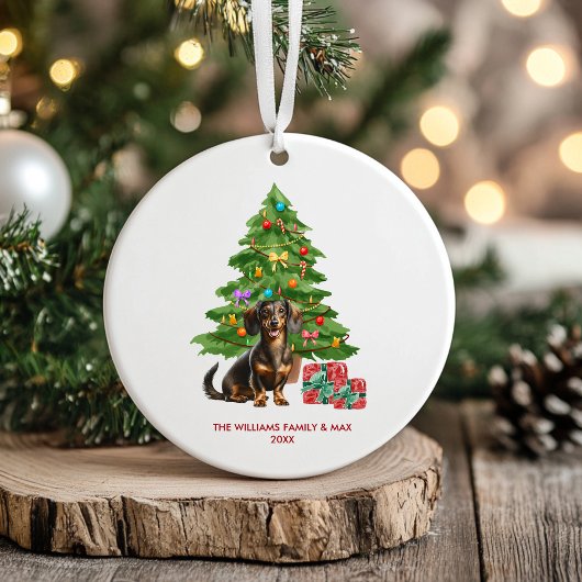Teckel Hond Gepersonaliseerde Kerst Keramisch Ornament