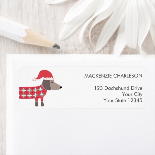 Teckel Hond in Kerst Pet Retour Adres Etiket (Insitu)