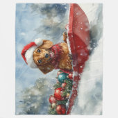 Teckel Hond in Sledge Laat het Sneeuw Kerstmis Fleece Deken (Voorkant)