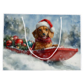 Teckel Hond in Sledge Laat het Sneeuw Kerstmis Groot Cadeauzakje (Achterkant)